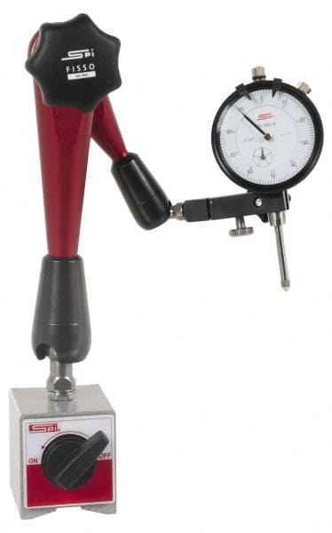 SPI - 0.001" Graduation, 0-100 Dial Reading, Dial Indicator & Base Kit - 2-1/4" Base Length x 2" Base Width x 2-1/8" Base Height, 2" Dial Diam - Exact Tooling
