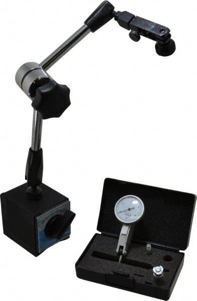 Value Collection - 0.0005" Graduation, 0-15-0 Dial Reading, Indicator & Base Kit - 2-1/2" Base Length x 2" Base Width x 2-1/8" Base Height - Exact Tooling