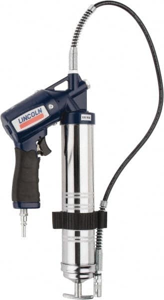 Lincoln - 6,000 Max psi, Flexible Air-Operated Grease Gun - 14-1 & 2 oz (Cartridge) & 16 oz (Bulk) Capacity, 1/8 Thread Outlet, Bulk & Cartridge Fill, Includes Advanced Vent Valve with Filler Nipple - Exact Tooling