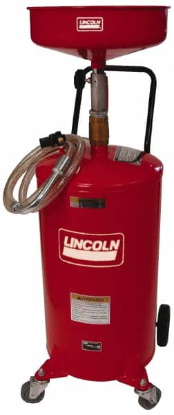 Lincoln - 18 Gal Pressurized Evacuation Drain Container with Casters - Red with 14" Bowl, 40" Long Hose - Exact Tooling