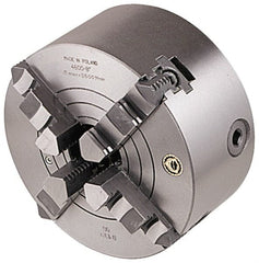 Bison - 4 Jaws, 10" Diam, Combination Independent & Self Centering Manual Lathe Chuck - Plain Back Mount Spindle, Reversible, 1,800 Max RPM, 2.99" Through Hole Diam, Cast Iron - Exact Tooling