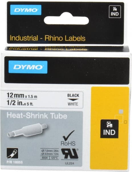 Dymo - 60" Long, White Heat Shrinkable Polyolefin Heat Shrink Tubing - For RhinoPRO 3000 - Exact Tooling
