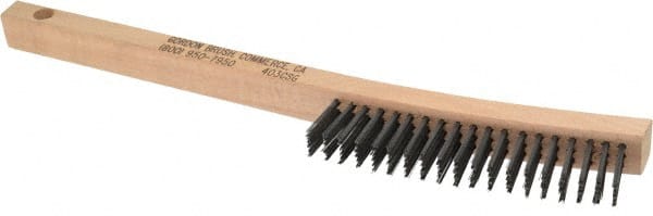 Gordon Brush - 3 Rows x 19 Columns Steel Scratch Brush - 13-3/4" OAL, 1-1/8" Trim Length, Wood Curved Handle - Exact Tooling