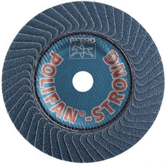 PFERD - 50 Grit, 5" Disc Diam, 7/8" Center Hole, Type 29 Zirconia Alumina Flap Disc - 12,200 Max RPM, Fiberglass Backing, Arbor Attaching System, Coated - Exact Tooling