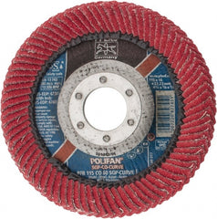 PFERD - 60 Grit, 4-1/2" Disc Diam, 7/8" Center Hole, Type 27 Ceramic Flap Disc - 13,300 Max RPM, Fiberglass Backing, Arbor Attaching System, Coated - Exact Tooling