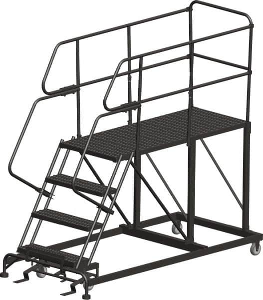 Ballymore - 68" 3 Step Single Entry Work Platform - Rolling Work Platform, 800 Lb Capacity, 30" Platform Height, 38" Base Width x 60" Base Depth, Heavy-Duty Serrated Grating - Exact Tooling