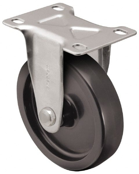 Shepherd - 5" Diam x 1-1/4" Wide x 6-1/4" OAH Top Plate Mount Rigid Caster - Polyolefin, 300 Lb Capacity, Plain Bearing, 2-5/8 x 3-3/4" Plate - Exact Tooling