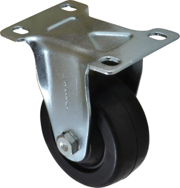 Shepherd - 3" Diam x 1-1/4" Wide x 4-1/4" OAH Top Plate Mount Rigid Caster - Soft Rubber, 150 Lb Capacity, Nylon Bearing, 2-5/8 x 3-3/4" Plate - Exact Tooling