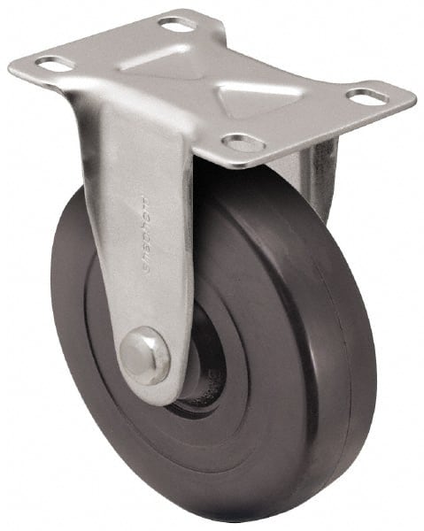 Shepherd - 5" Diam x 1-1/4" Wide x 6-1/4" OAH Top Plate Mount Rigid Caster - Hard Rubber, 280 Lb Capacity, Nylon Bearing, 2-5/8 x 3-3/4" Plate - Exact Tooling