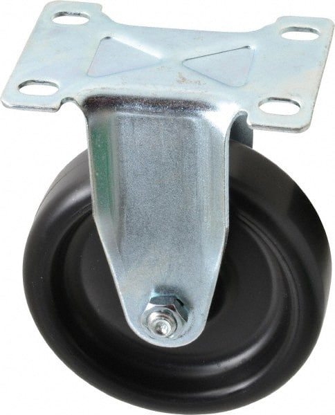 Shepherd - 4" Diam x 1-1/4" Wide x 5-1/4" OAH Top Plate Mount Rigid Caster - Polyolefin, 275 Lb Capacity, Plain Bearing, 2-5/8 x 3-3/4" Plate - Exact Tooling