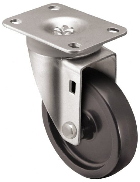 Shepherd - 5" Diam x 1-1/4" Wide x 6-1/4" OAH Top Plate Mount Swivel Caster - Polyolefin, 300 Lb Capacity, Plain Bearing, 2-5/8 x 3-3/4" Plate - Exact Tooling