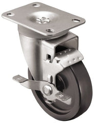 Shepherd - 3" Diam x 1-1/4" Wide x 4-1/4" OAH Top Plate Mount Swivel Caster with Brake - Polyolefin, 250 Lb Capacity, Plain Bearing, 2-5/8 x 3-3/4" Plate - Exact Tooling