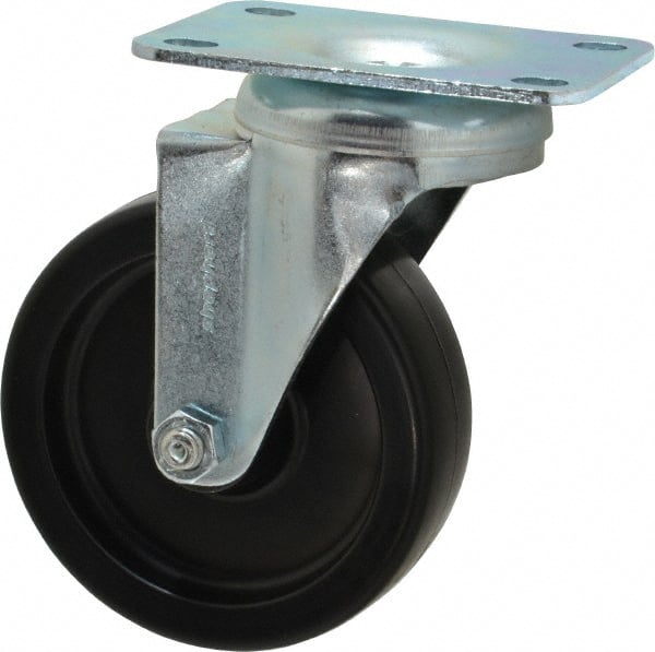 Shepherd - 4" Diam x 1-1/4" Wide x 5-1/4" OAH Top Plate Mount Swivel Caster - Polyolefin, 275 Lb Capacity, Plain Bearing, 2-5/8 x 3-3/4" Plate - Exact Tooling