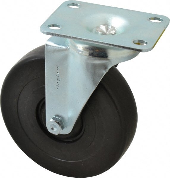 Shepherd - 5" Diam x 1-1/4" Wide x 6-1/4" OAH Top Plate Mount Swivel Caster - Polyolefin, 280 Lb Capacity, Nylon Bearing, 2-5/8 x 3-3/4" Plate - Exact Tooling
