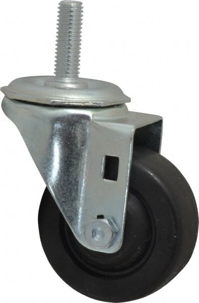 Shepherd - 3" Diam x 1-1/4" Wide x 4-1/8" OAH Stem Mount Swivel Caster - Hard Rubber, 250 Lb Capacity, Nylon Bearing, 1/2-13 x 1" Threaded Stem - Exact Tooling