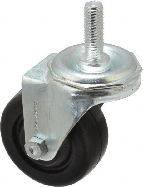 Shepherd - 3" Diam x 1-1/4" Wide x 4-1/8" OAH Stem Mount Swivel Caster - Hard Rubber, 150 Lb Capacity, Nylon Bearing, 1/2-13 x 1-1/2" Threaded Stem - Exact Tooling