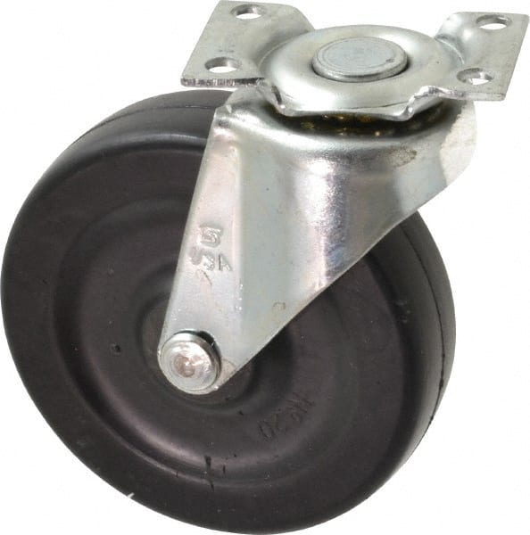 Shepherd - 3" Diam x 13/16" Wide x 3-1/2" OAH Top Plate Mount Swivel Caster - Soft Rubber, 110 Lb Capacity, Nylon Bearing, 1-3/16 x 2" Plate - Exact Tooling