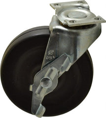 Shepherd - 3" Diam x 13/16" Wide x 3-1/2" OAH Top Plate Mount Swivel Caster with Brake - Soft Rubber, 110 Lb Capacity, Nylon Bearing, 1-3/16 x 2" Plate - Exact Tooling