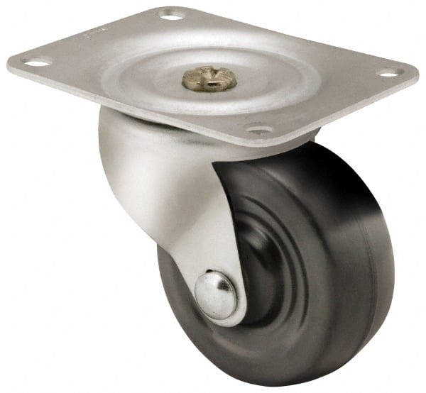 Shepherd - 3" Diam x 1-1/4" Wide x 3-13/16" OAH Top Plate Mount Swivel Caster - Soft Rubber, 150 Lb Capacity, Nylon Bearing, 3-1/8 x 4-1/8" Plate - Exact Tooling