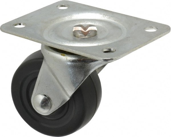Shepherd - 2-1/2" Diam x 1-1/8" Wide x 3-1/4" OAH Top Plate Mount Swivel Caster - Hard Rubber, 175 Lb Capacity, Nylon Bearing, 2-3/4 x 3-7/8" Plate - Exact Tooling