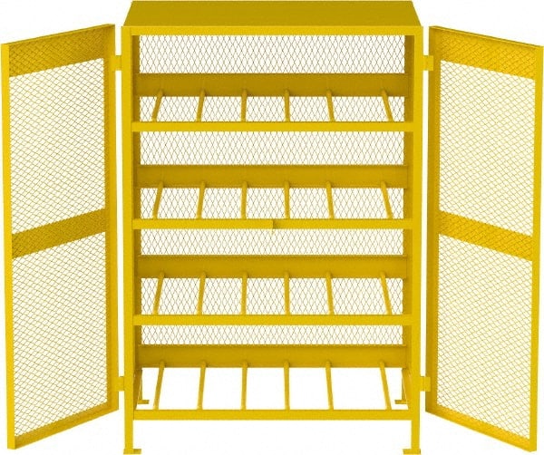 Jamco - 4 Shelf Gas Cylinder Storage Cabinet - Steel, 49" Wide x 38" Deep x 70" High, Safety Yellow - Exact Tooling