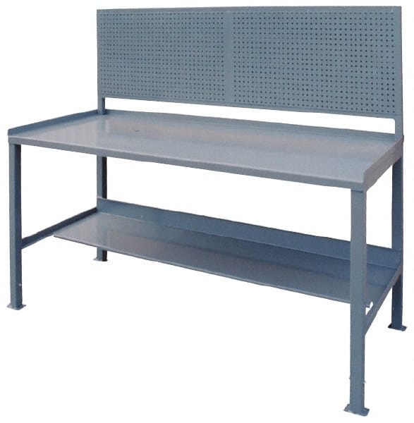 Jamco - 72 Wide x 36" Deep x 53" High, 12 Gauge Steel Heavy-Duty Workbench with Pegboard Panel - 12 Gauge Steel Top, Fixed Legs, Gray - Exact Tooling