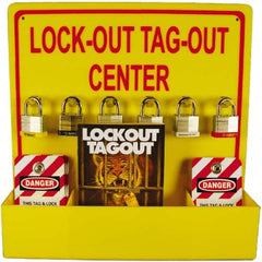 NMC - Equipped Acrylic Lockout Device and Tag Station - 16 Inch Wide x 16 Inch High, Red and Yellow - Exact Tooling