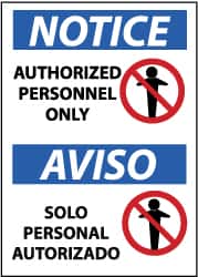 NMC - "Notice - Authorized Personnel Only", 14" Long x 10" Wide, Pressure-Sensitive Vinyl Safety Sign - Rectangle, 0.004" Thick, Use for Security & Admittance - Exact Tooling