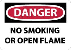 NMC - "Danger - No Smoking or Open Flame", 10" Long x 14" Wide, Aluminum Safety Sign - Rectangle, 0.04" Thick, Use for Accident Prevention - Exact Tooling