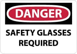 NMC - "Danger - Safety Glasses Required", 10" Long x 14" Wide, Aluminum Safety Sign - Rectangle, 0.04" Thick, Use for Accident Prevention - Exact Tooling