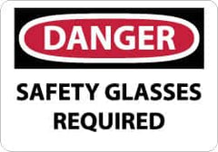 NMC - "Danger - Safety Glasses Required", 10" Long x 14" Wide, Pressure-Sensitive Vinyl Safety Sign - Rectangle, 0.004" Thick, Use for Accident Prevention - Exact Tooling