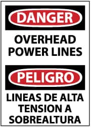 NMC - "Danger - Overhead Power Lines", 14" Long x 10" Wide, Rigid Plastic Safety Sign - Rectangle, 0.05" Thick, Use for Accident Prevention - Exact Tooling