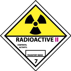 NMC - Accident Prevention Label - Legend: Radioactive II Contents: Activity: Transport Index, English, Black, Yellow, Pink & White, 4" Long x 4" High, Sign Muscle Finish - Exact Tooling