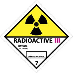 NMC - Accident Prevention Label - Legend: Radioactive III Contents: Activity: Transport Index, English, Black, Yellow, Pink & White, 4" Long x 4" High, Sign Muscle Finish - Exact Tooling