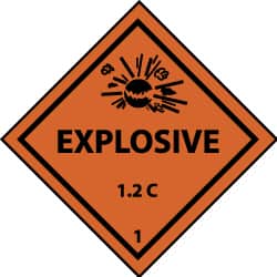 NMC - Accident Prevention Label - Legend: Explosive 1.2C, English, Black & Orange, 4" Long x 4" High, Sign Muscle Finish - Exact Tooling