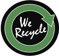 NMC - We Recycle, Hard Hat Label - White & Green on Black, 2" Thick, For Accident Prevention - Exact Tooling