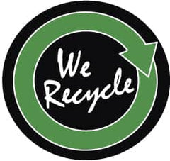 NMC - We Recycle, Hard Hat Label - White & Green on Black, 2" Thick, For Accident Prevention - Exact Tooling