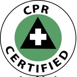 NMC - CPR Certified, Hard Hat Label - White & Black on Green, 2" Thick, For Accident Prevention - Exact Tooling
