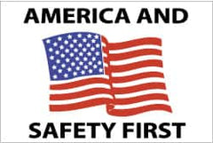 NMC - America and Safety First, Hard Hat Label - Blue & Black on White, Red, 2" Thick, For Accident Prevention - Exact Tooling