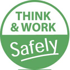 NMC - Think and Work Safely, Hard Hat Label - White on Green, 2" Thick, For Accident Prevention - Exact Tooling