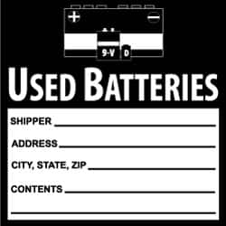 NMC - Hazardous Materials Label - Legend: Used Batteries, English, Black & White, 6" Long x 6" High, Sign Muscle Finish - Exact Tooling
