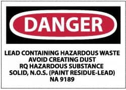 NMC - "Danger - Lead Containing Hazardous Waste - Avoid Creating Dust - RQ Hazardous Substance Solid, N.O.S. (Paint Residue-Lead)...", 3" Long x 5" Wide, Paper Safety Sign - Rectangle, 0.01" Thick, Use for Hazardous Materials - Exact Tooling