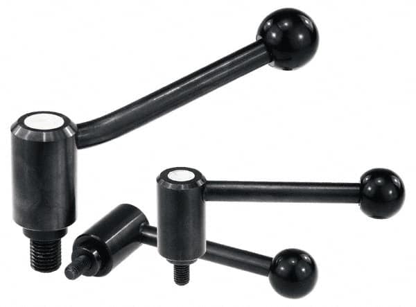 KIPP - 5/8-11, 1.3" Hub Diam, Steel Threaded Stud Adjustable Tension Lever with 20° Handle - 1.18" Stud Length, 5.06" OAL, 3.19" High - Exact Tooling