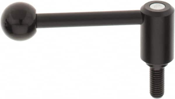 KIPP - 1/2-13, 1.1" Hub Diam, Steel Threaded Stud Adjustable Tension Lever with 0° Handle - 1.18" Stud Length, 4.37" OAL, 1.65" High - Exact Tooling