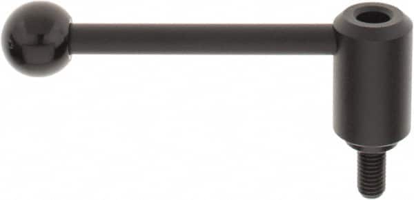 KIPP - 1/2-13, 1.3" Hub Diam, Steel Threaded Stud Adjustable Tension Lever with 0° Handle - 0.98" Stud Length, 5.3" OAL, 1.85" High - Exact Tooling