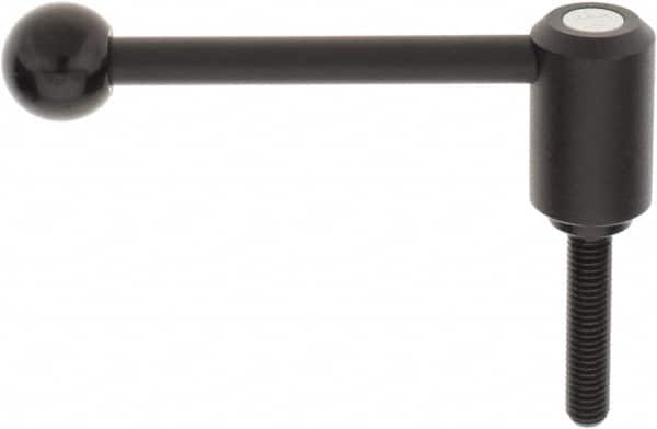 KIPP - 1/2-13, 1.3" Hub Diam, Steel Threaded Stud Adjustable Tension Lever with 0° Handle - 2.36" Stud Length, 5.3" OAL, 1.85" High - Exact Tooling