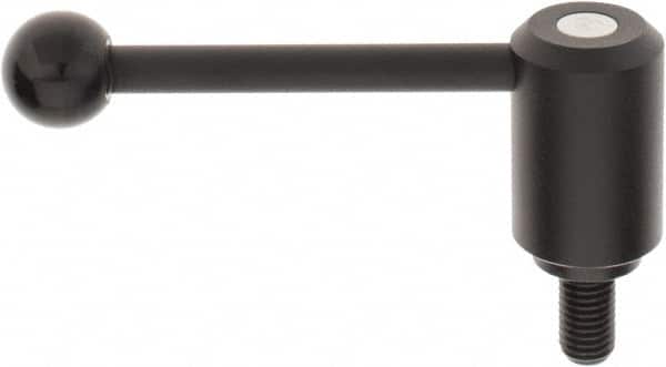 KIPP - 5/8-11, 1.61" Hub Diam, Steel Threaded Stud Adjustable Tension Lever with 0° Handle - 1.18" Stud Length, 5.3" OAL, 2.22" High - Exact Tooling