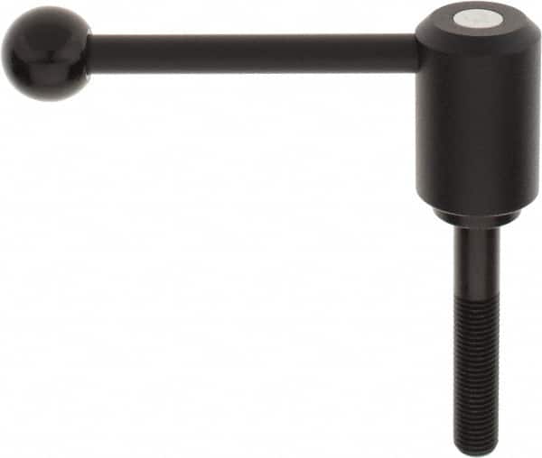 KIPP - M16 x 2.0, 1.61" Hub Diam, Steel Threaded Stud Adjustable Tension Lever with 0° Handle - 3.54" Stud Length, 5.3" OAL, 2.22" High - Exact Tooling
