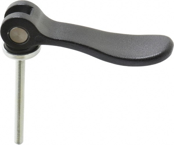 KIPP - #10-32, 0.59" Hub Diam, Black Powder Coat Cast Aluminum Adjustable Clamping Handle - 1.96" Stud Length - Exact Tooling