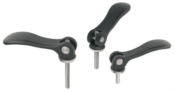 KIPP - M5 x 0.8, 0.59" Hub Diam, Black Powder Coat Cast Aluminum Adjustable Clamping Handle - 1.18" Stud Length - Exact Tooling